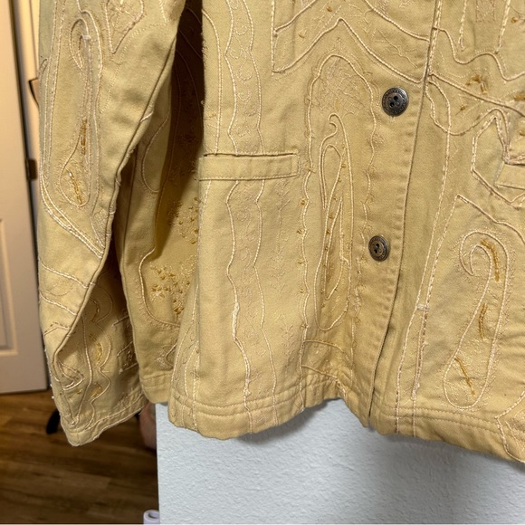 NWT CHICO’S Camelot Roadster Jacket Raffia (Light Yellow) Embroidered Sz 3 (XL) - Picture 4 of 16